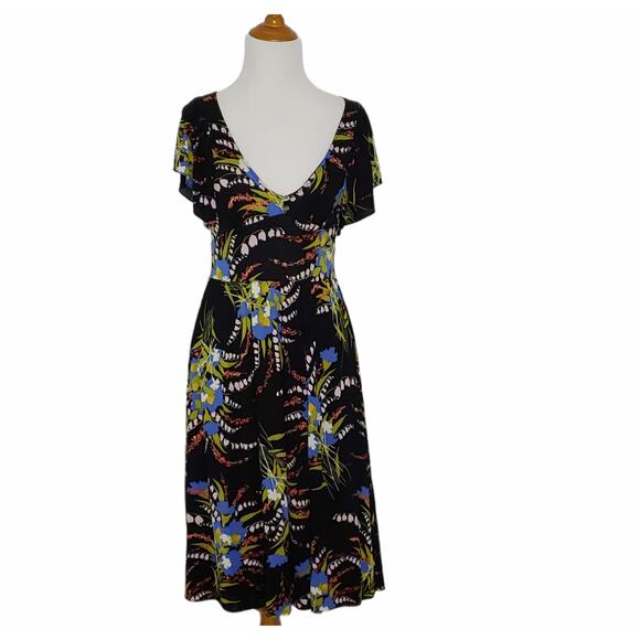 Anthropologie Mermaid Black Floral Flutter Sleeve Dress XS - Picture 1 of 9